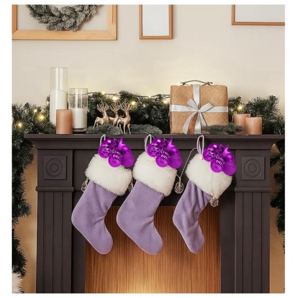 6 Pack of 8" Christmas/Valentines Ball Picks, Ornaments w/ Wired Stems & Glitter - Picture 8 of 9